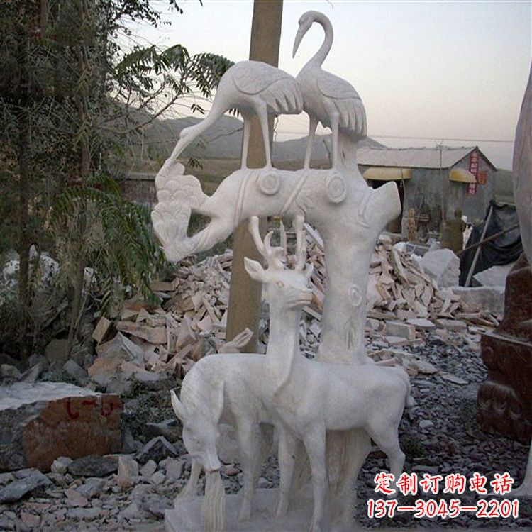 日照仙鹤石雕景观摆件