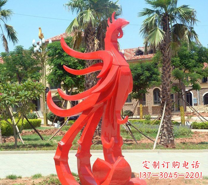 日照小区抽象不锈钢凤凰雕塑