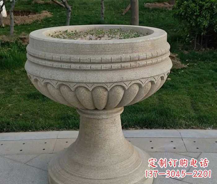日照小区大理石花盆摆件石雕