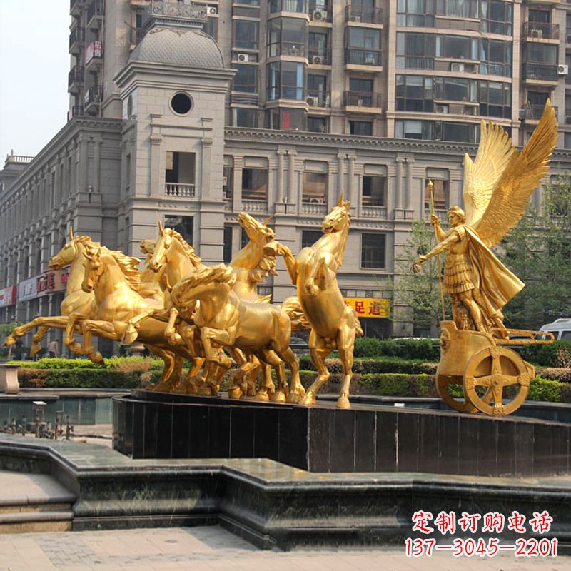 日照小区大门阿波罗战车鎏金景观铜雕