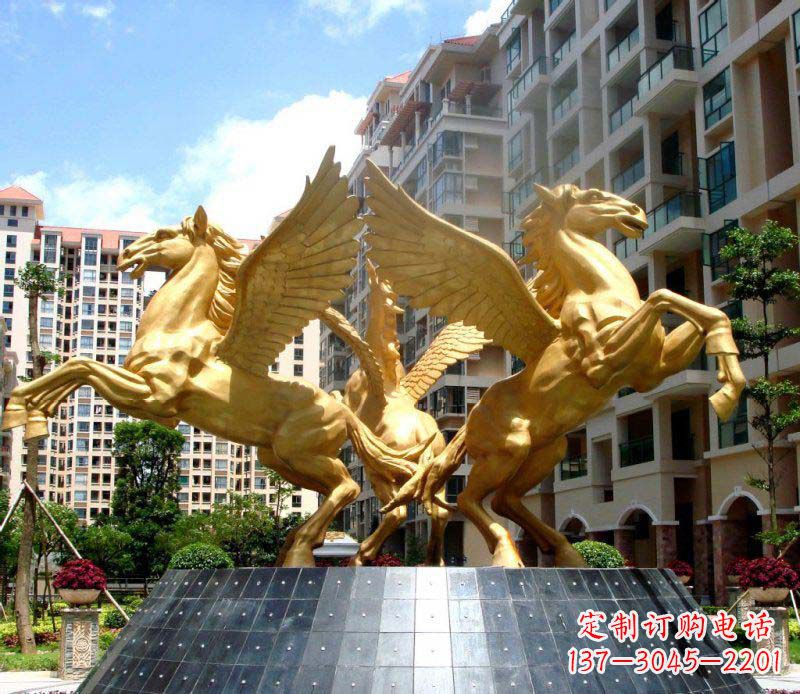 日照小区飞马三匹马景观铜雕