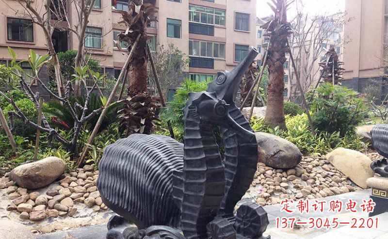 日照小区海马动物玻璃钢仿铜雕塑