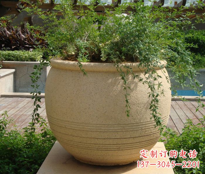日照小区景观大理石花盆石雕 (2)