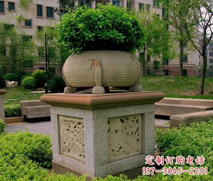 日照小区景观大理石花盆石雕 (3)