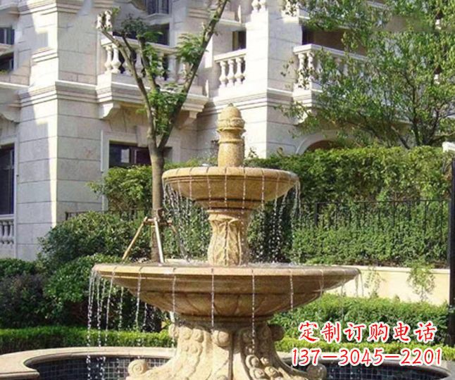 日照小区景观晚霞红多层喷泉石雕 (4)