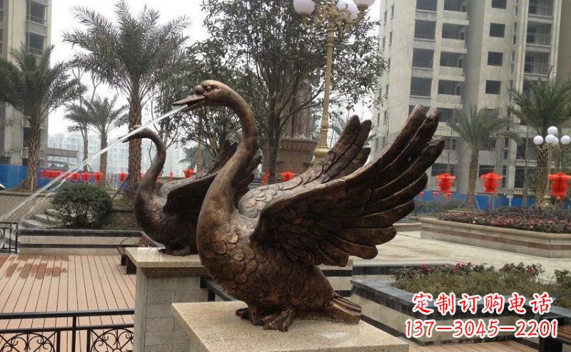 日照小区喷水天鹅动物铜雕