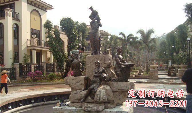 日照小区西方美女喷泉人物铜雕