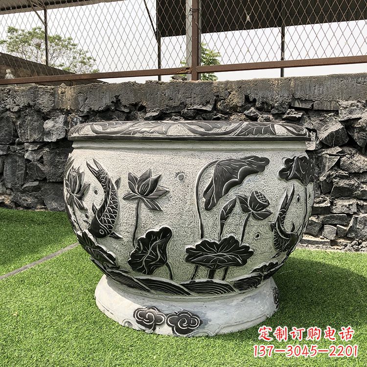 日照鱼纹水缸石雕