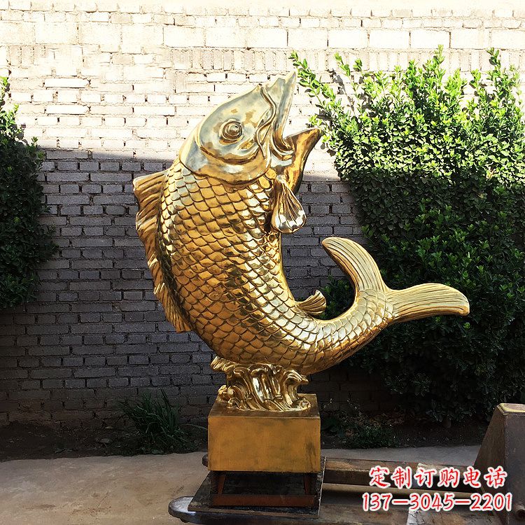 日照鱼跃景观铜雕-纯铜铸造企业商场动物雕塑摆件