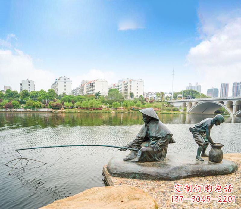 日照渔翁钓鱼公园景观铜雕