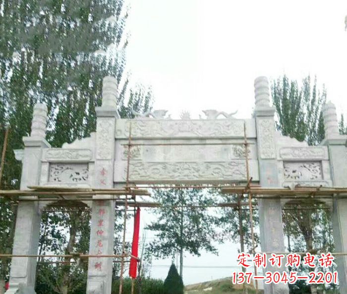 日照园林仿古三门牌坊石雕 (3)