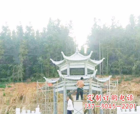 日照园林仿古双层石凉亭景观石雕 (2)