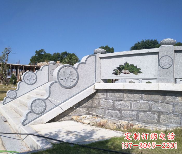日照园林景观大理石镂空莲花石栏板 (2)