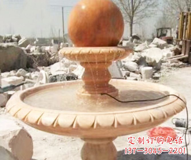 日照园林景观晚霞红风水球喷泉石雕 (3)