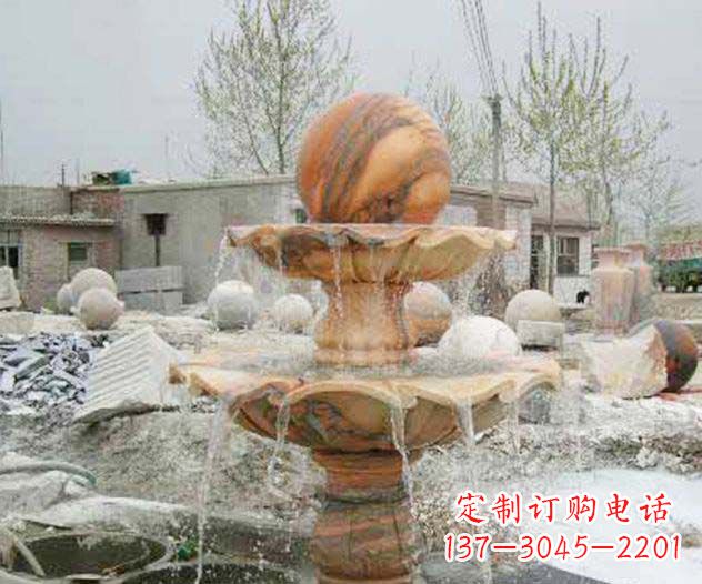 日照园林景观晚霞红风水球喷泉石雕