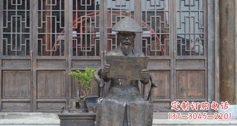 日照园林看书卷的清朝官员小品铜雕