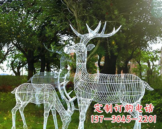 日照园林镂空梅花鹿不锈钢景观雕塑