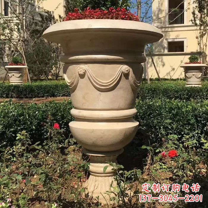 日照园林砂岩石雕花盆