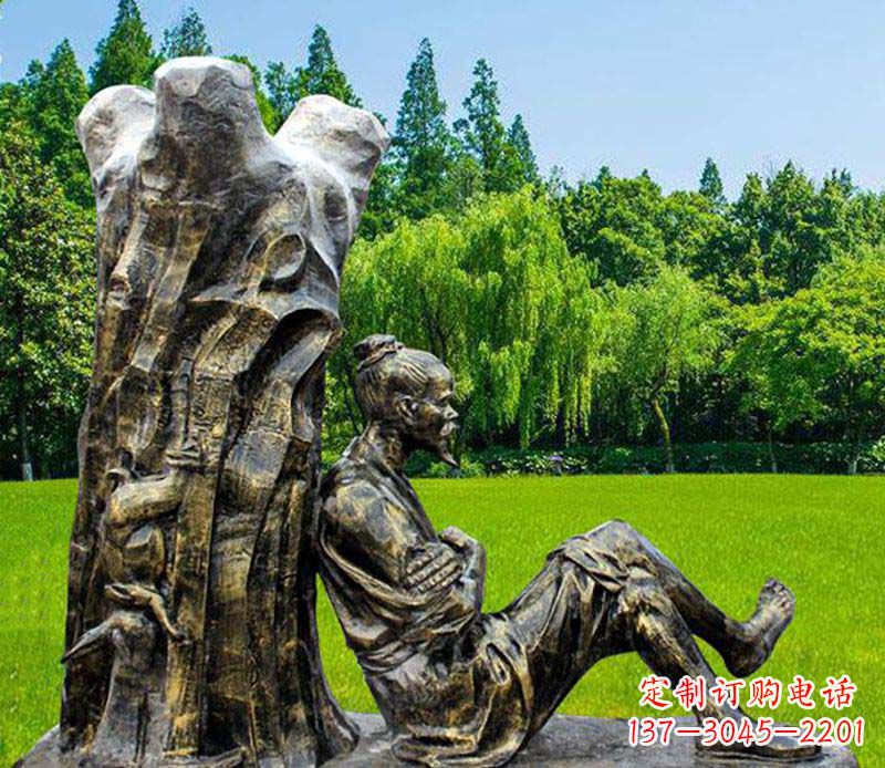 日照园林守株待兔典故人物铜雕
