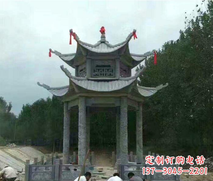 日照园林双层凉亭石雕 (3)