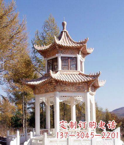 日照园林双层石凉亭景观石雕 (2)