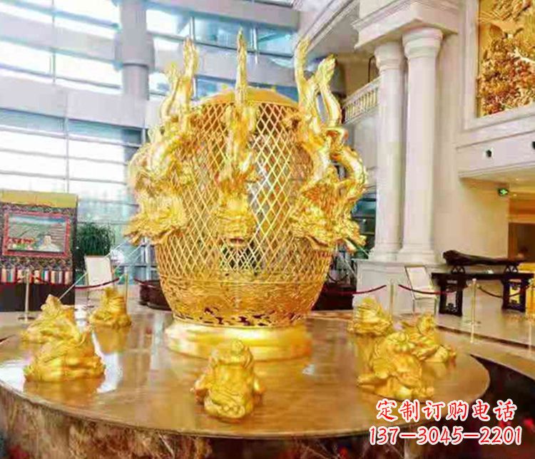 日照张衡地动仪企业景观雕塑摆件纯铜鎏金古仪器