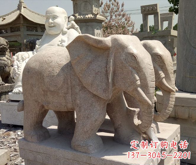 日照招财晚霞红大象石雕 (2)