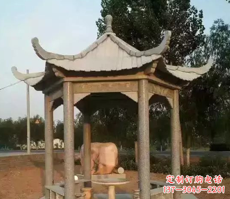 日照公园景观大理石六角石雕凉亭