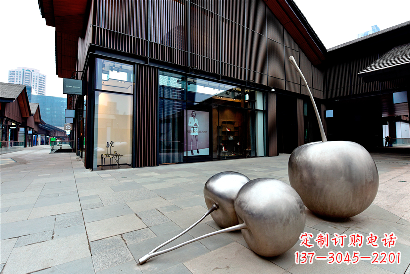日照樱桃雕塑-城市街道创意不锈钢樱桃雕塑